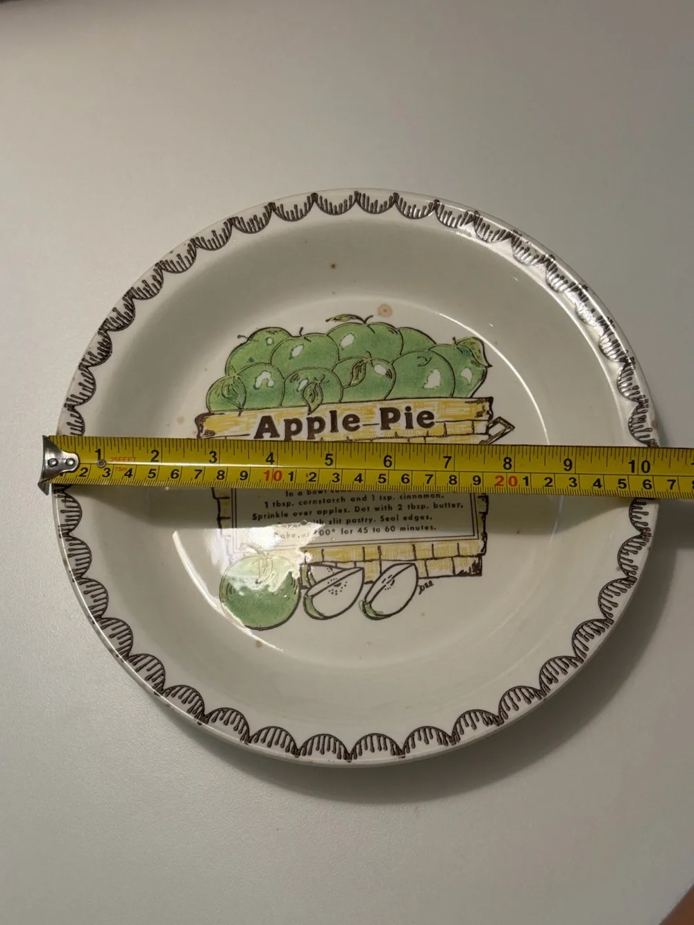 Vtg 1980s Apple Pie Recipe Plate Retro FarmhouseGreen Apple Ceramic Baking Dish